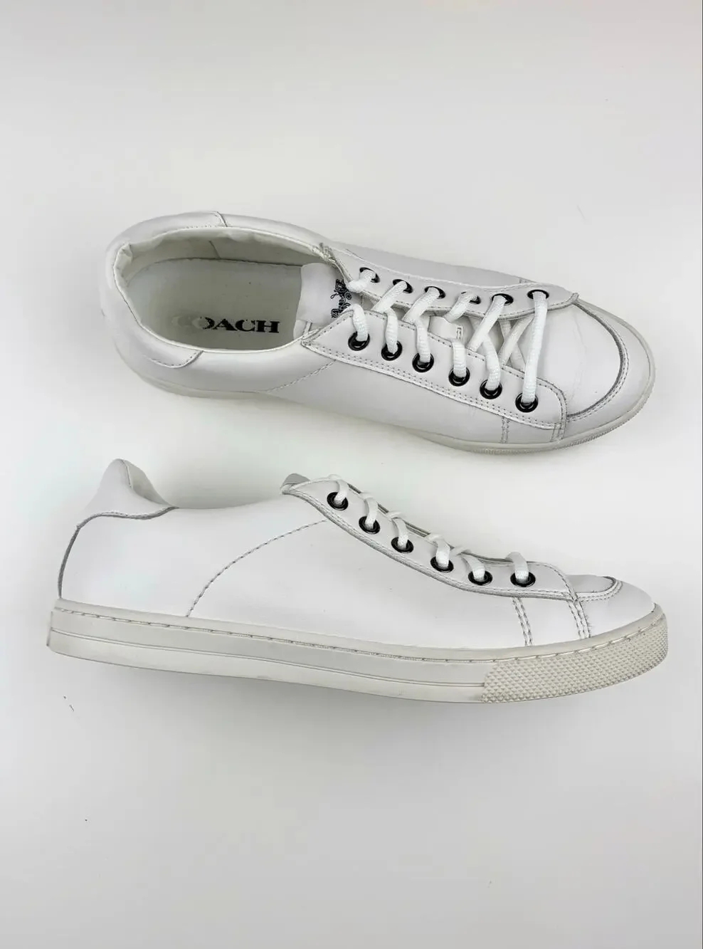 Coach Porter Sneakers White Leather Lace Up Low Top G3781 Women's 9 Casual
